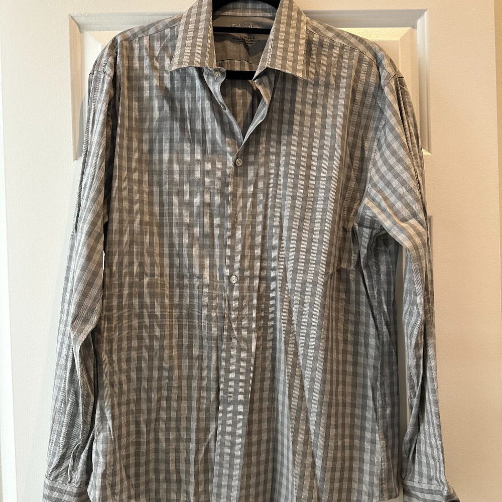 Calvin Klein Extreme Slim Fit Button Charcoal Plaid